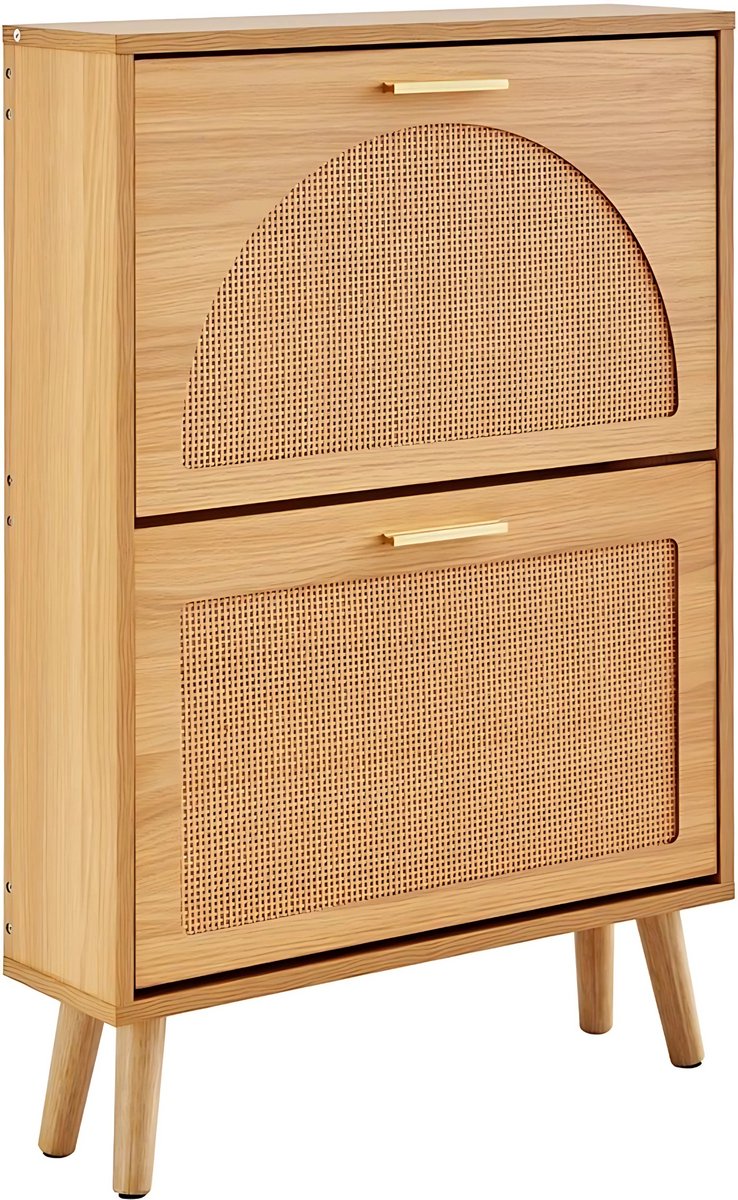 Schoenenkast met klep - 2 kleppen - Schoenenbank - Houtkleur - Kantelsysteem - Schoenenbak - 36KG