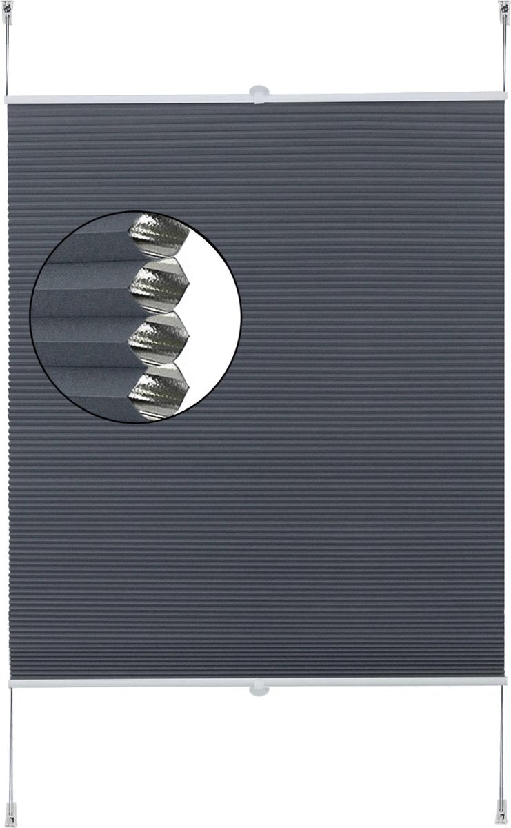 Luxe Honinggraat gordijn - Rolgordijn Blauw - 95x130cm - Lichtdoorlatend - Isolerend - Zonder boren - Polyester