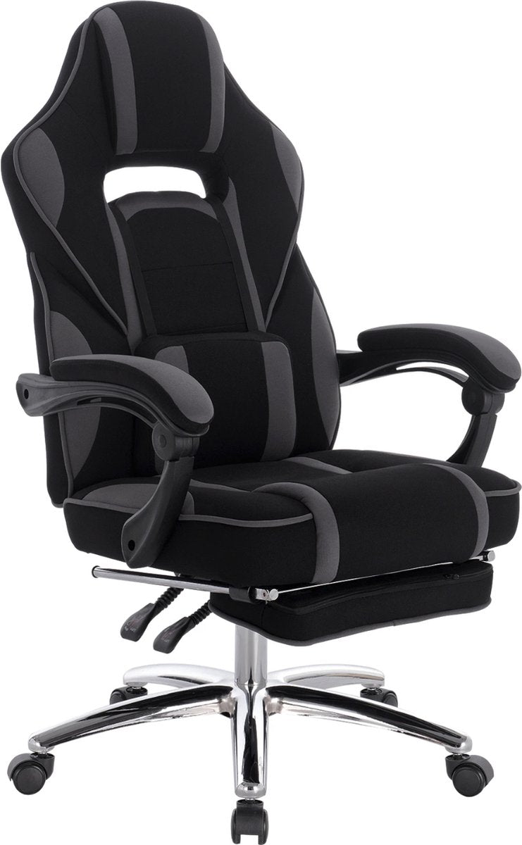 Happyment Gamestoel Berlin - Grijs - Met rugleuning en armleuning - In hoogte verstelbaar - Ergonomisch - Stof