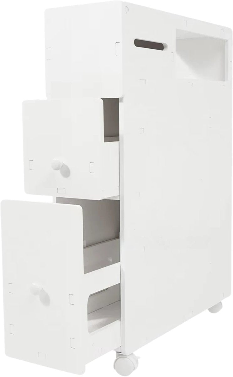 Badkamerkast - Opbergkast - Badkamermeubel - Voor smalle badkamers - Op wieltjes - Wit - 53*19,5*75 cm