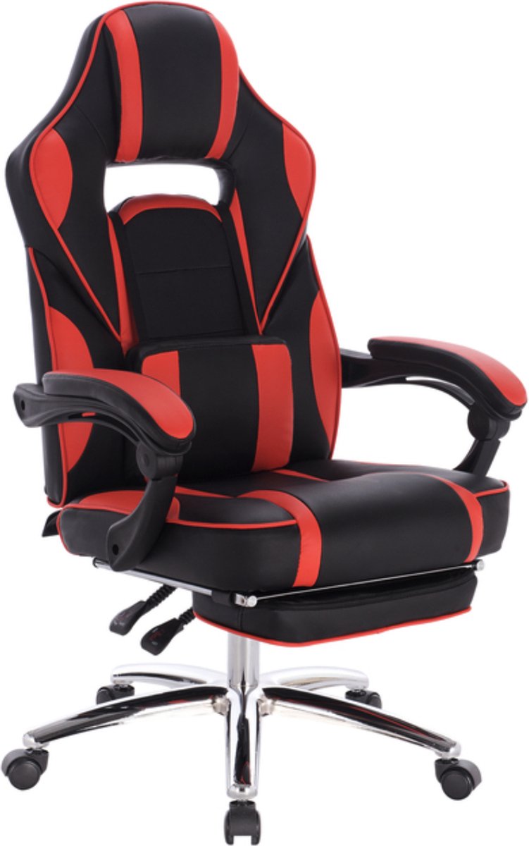 Happyment Gamestoel Manchester - leer - Met rugleuning en armleuning - In hoogte verstelbaar - Ergonomisch - Rood