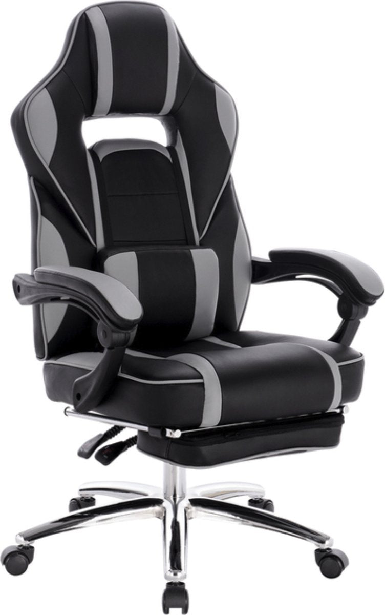 Happyment Gamestoel Tokio - leer - Met rugleuning en armleuning - In hoogte verstelbaar - Ergonomisch - Grijs