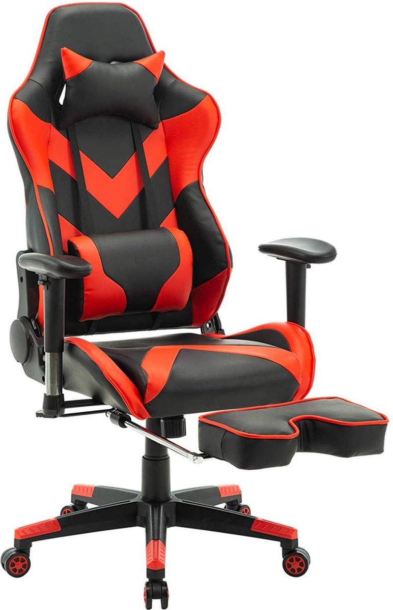 Luxe Gaming stoel - Met voetsteun - Rood - Gamestoel - Chair - Ergonomische bureaustoel - Verstelbaar - Chair - Kunstleer
