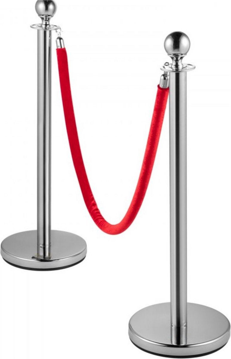 Rode loper paaltjes met touw - 90CM - Afzetpaaltjes - Afzetkoord paal met lint - Touw - Afzetlint Zilver