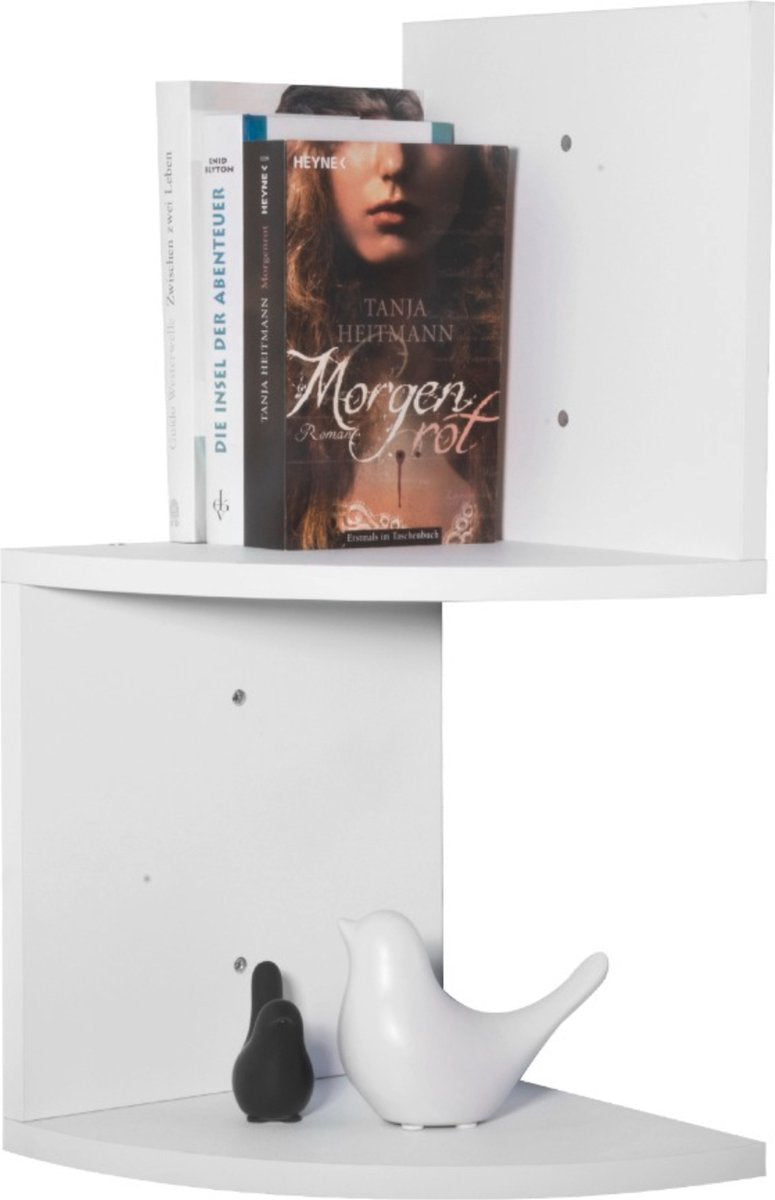 Happyment Zwevende Boerentoren - 2 lagen - Wandplank voor tegen de muur - Set van 3 - Wandplanken - Wandrek - Fotoplank kinderkamer - Wit - Hout MDF