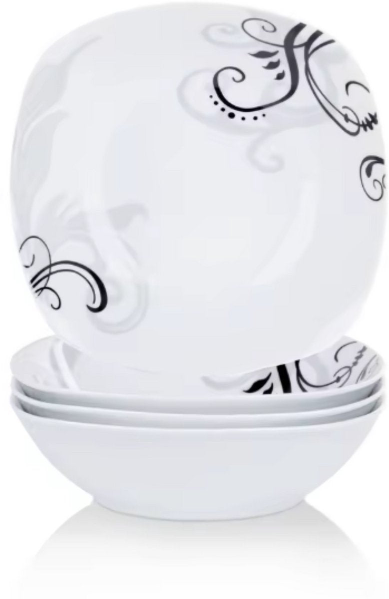 Morencia Serviesset - 4 delig - 4 persoons - Wit - Dinerborden - Bordenset - Diepe borden - Ontbijtborden - Servies - Keukenservies