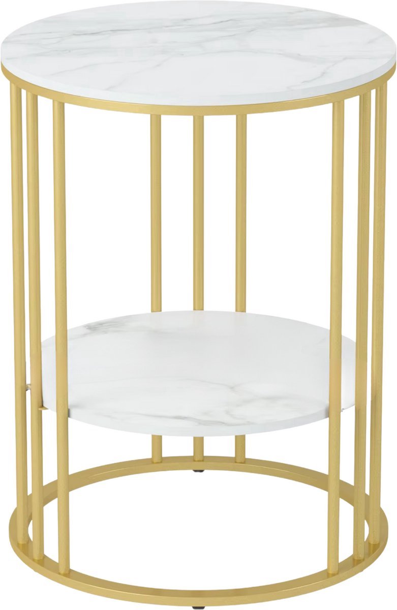 Bijzettafel Malito - Ronde bijzettafel - Salontafel - Woonkamer - Marmerlook wit - Side table - 40cm