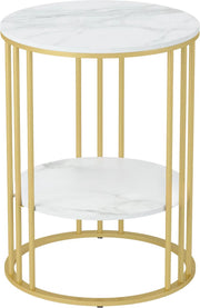 Bijzettafel Malito - Ronde bijzettafel - Salontafel - Woonkamer - Marmerlook wit - Side table - 40cm