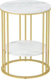 Ronde bijzettafel Malito -Salontafel - Woonkamer - Marmerlook wit - Side table - 40cm