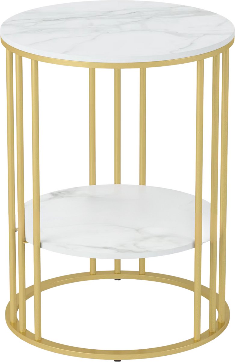 Ronde bijzettafel Malito -Salontafel - Woonkamer - Marmerlook wit - Side table - 40cm