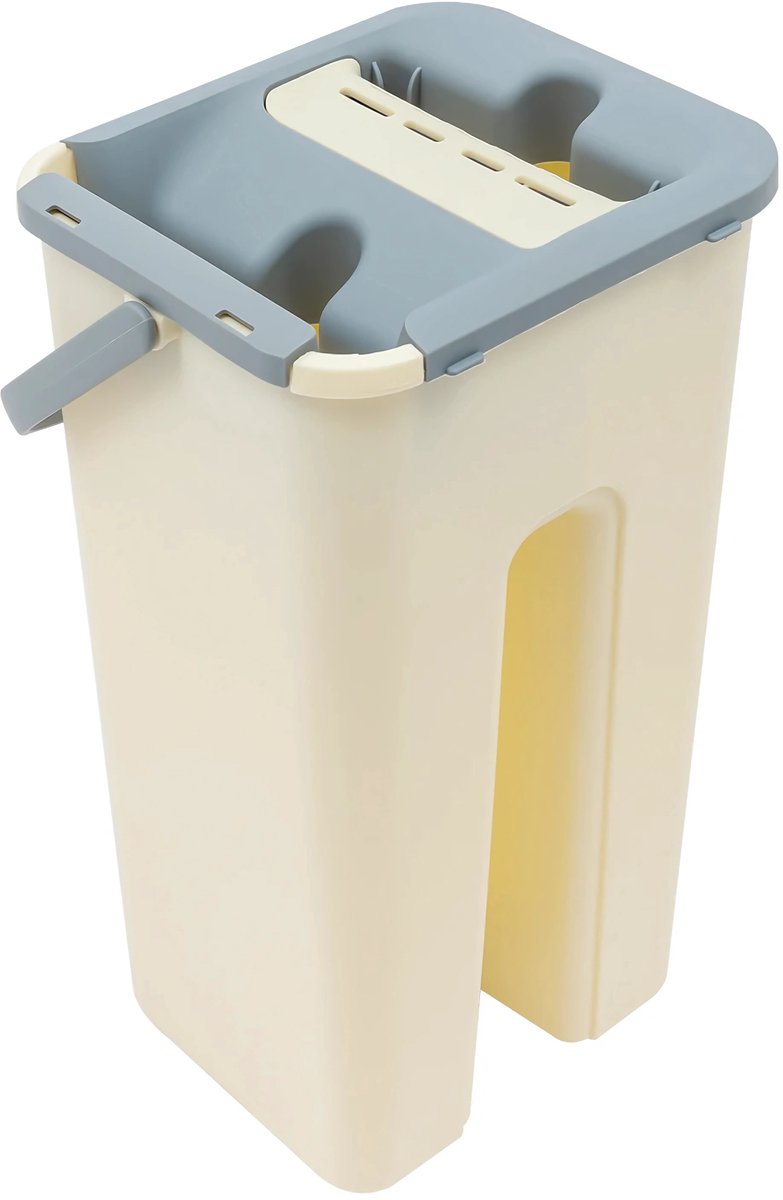 Platte Mopset - Vloerwisser - Dweil- en Emmerset - met 10 Microvezeldoeken - Dubbele Tank voor Wassen & Drogen - 360° Draaibare Vloerdweil - Compact & Efficiënt Reinigingssysteem