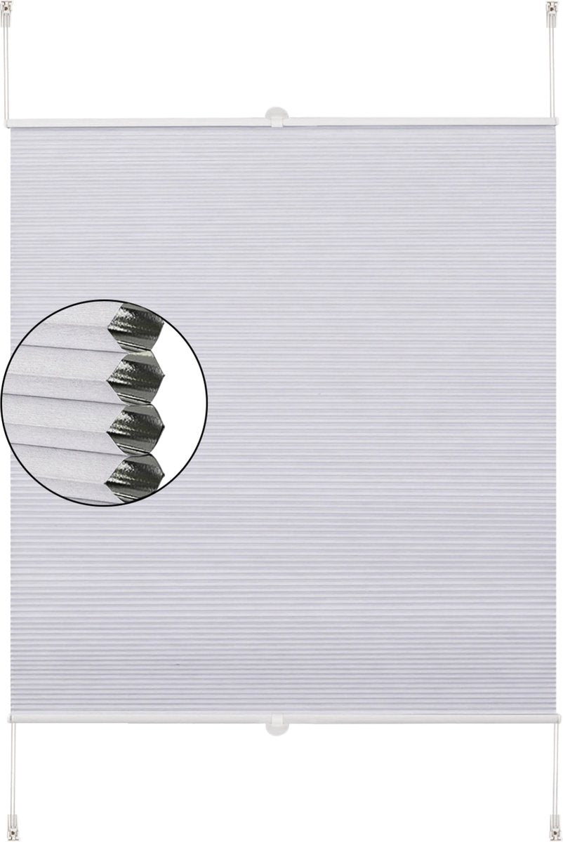 Luxe Honinggraat gordijn - Wit - Rolgordijn - Lichtdoorlatend - Isolerend - Zonder boren - Polyester - 80x130cm
