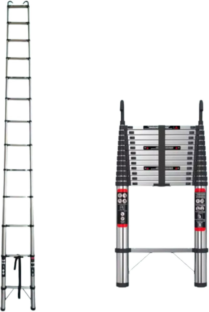 Telescopische Ladder Zeriel - 5m - Uitschuifbare Multifunctionele Roestvrijstalen Ladder - Draagbare Stevige Zolderladder met EN131-standaard