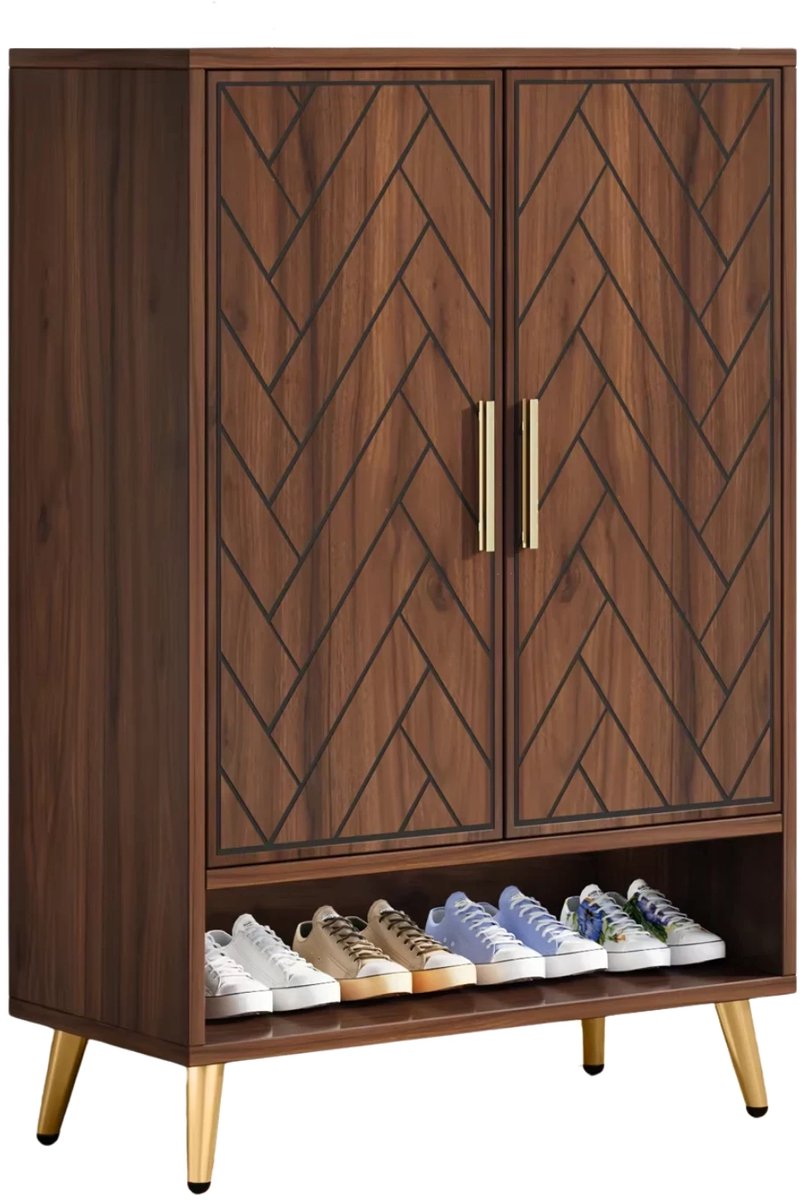Schoenenkast Nero met deuren - Bruin - Schoenenrek - 110cm - 6 laags - Houten opbergkast