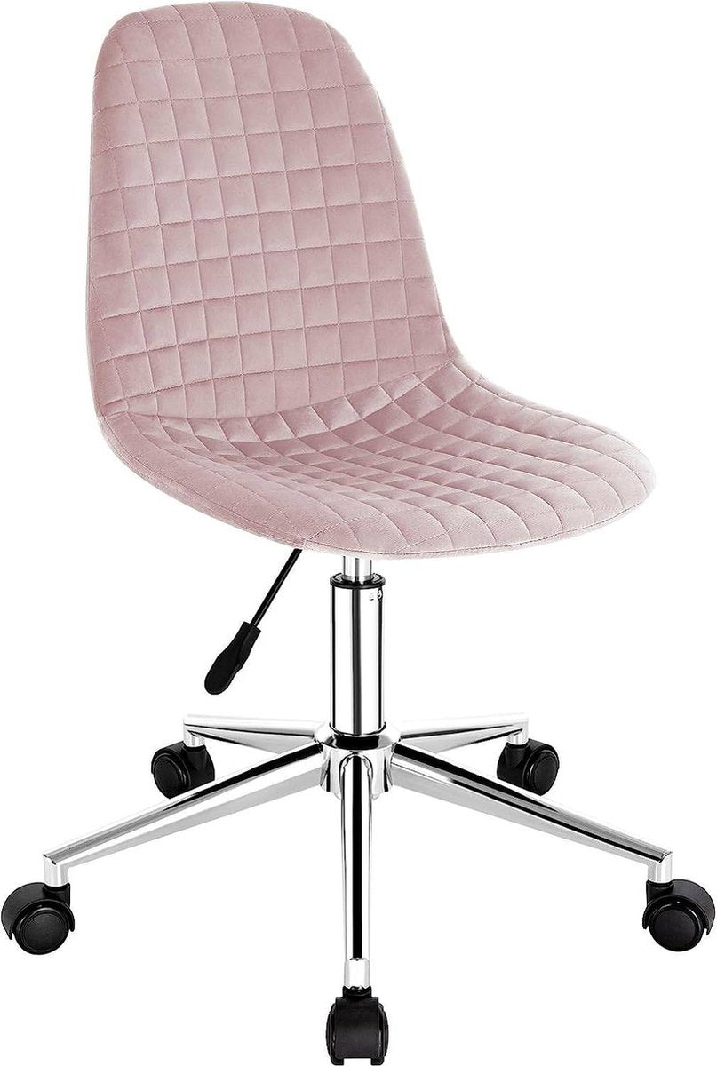 Happyment Werkkruk Mumba - Roze - Voor volwassenen - Op wieltjes - Velvet - Ergonomische bureaustoel - In hoogte verstelbaar