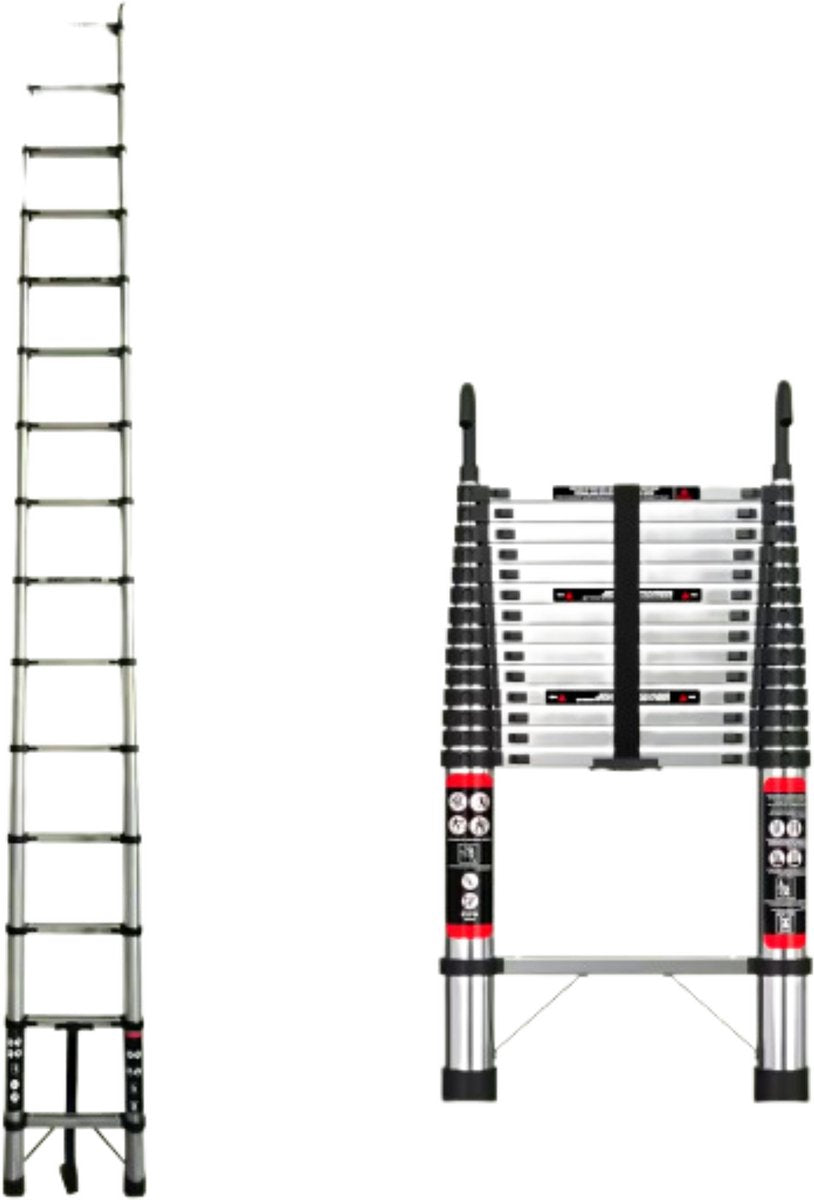 Telescopische Ladder Zyren - 4,4m - Uitschuifbare Multifunctionele Roestvrijstalen Ladder - Draagbare Stevige Zolderladder met EN131-standaard
