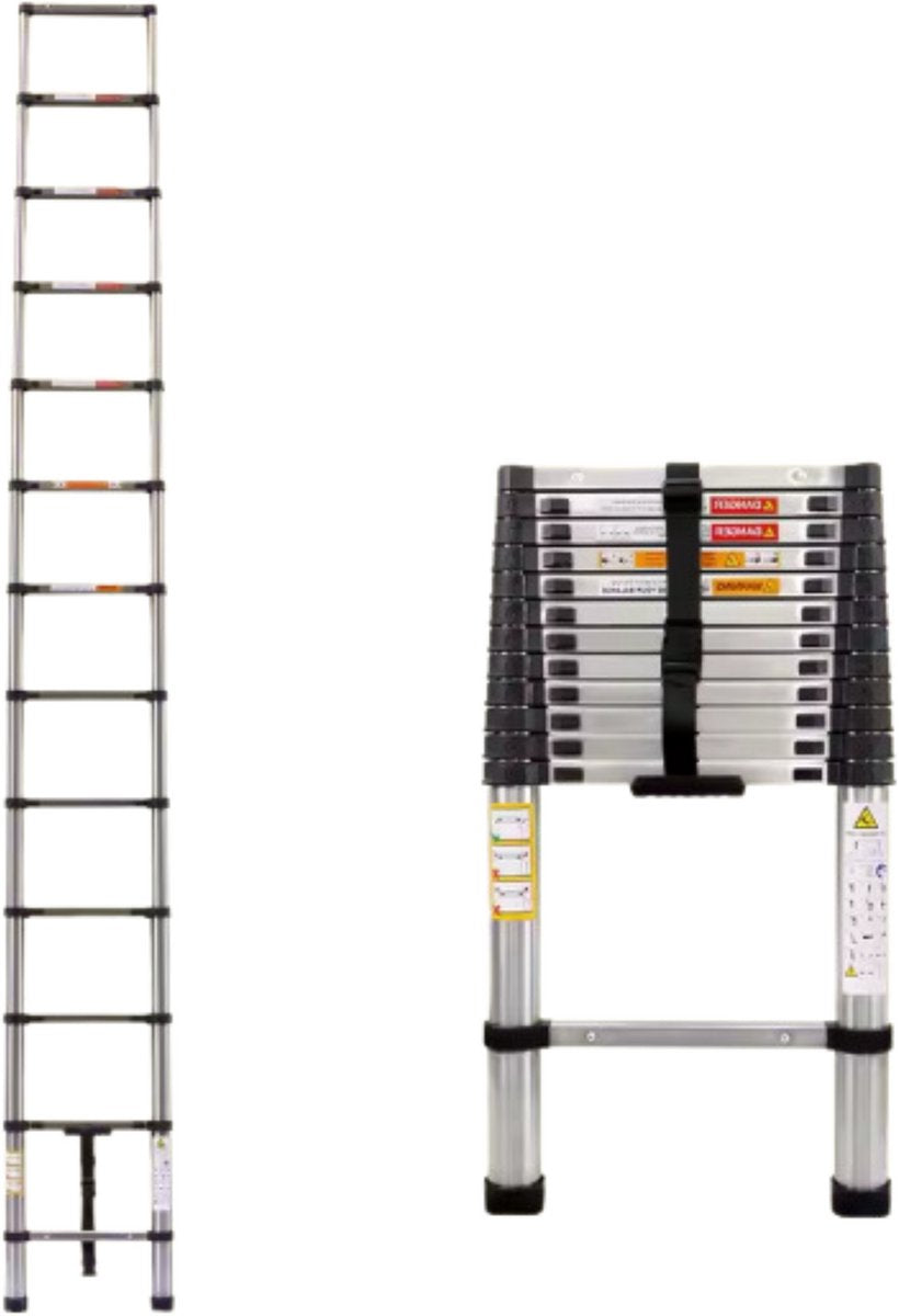 Telescopische Ladder Tavien - 3,8m - Uitschuifbare Multifunctionele Roestvrijstalen Ladder - Draagbare Stevige Zolderladder met EN131-standaard