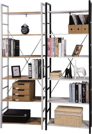 Bolt Edge Boekenkast - Industrieel - Wit/Oak - 6 lagen - Voor woonkamer of slaapkamer