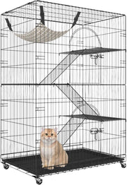Kattenkooi - Metalen kattenbench kooi - 4 Niveaus - 3 Ladders - Voor binnen - 2 Deuren