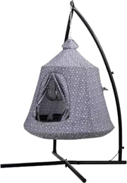 Egg hangstoel Tavien - Voor kinderen - Hangmat X-standaard - met Boomentent - Speeltent Binnen en Buiten - Egg chair cocoon - Metalen Schommelstoel - Grijs