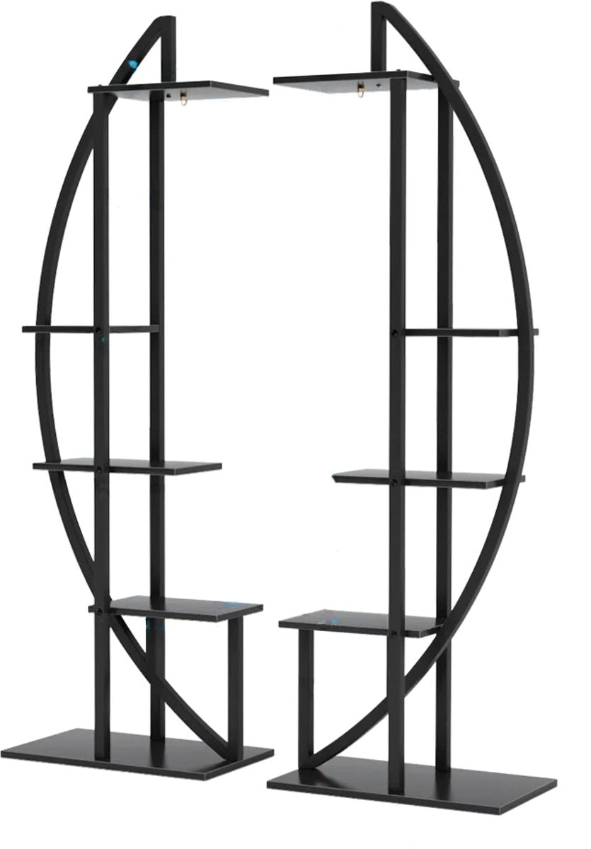 Ovale plantstandaard - Set van 2 - Voor binnentuin, woonkamer en balkon - Plantenrek - Plantentafel - Multifunctionele Gebogen Display Plank - Bloemenrek