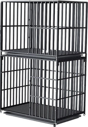 Dubbele Hondenmand Rex - Hondenkennel - Meubelbench Bijzettafel - Metalen Hondenkrat & Walnoot - Binnenbench - 145 cm Hoog - 95 cm Breed
