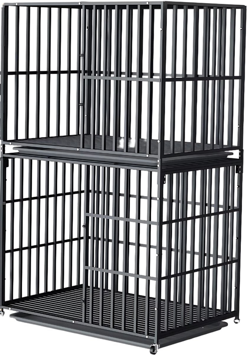 Dubbele Hondenmand Rex - Hondenkennel - Meubelbench Bijzettafel - Metalen Hondenkrat & Walnoot - Binnenbench - 145 cm Hoog - 95 cm Breed