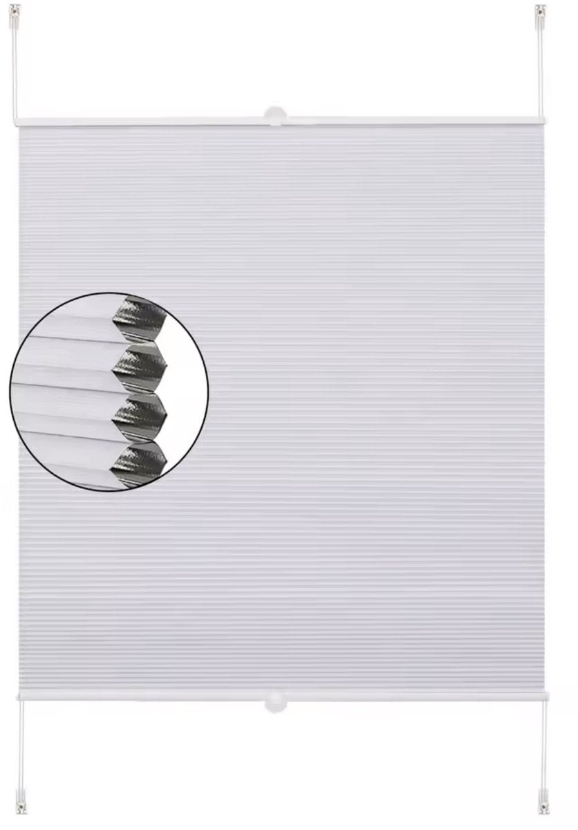 Luxe Honinggraat gordijn - Wit - Rolgordijn - Lichtdoorlatend - Isolerend - Zonder boren - Polyester - 65x130cm