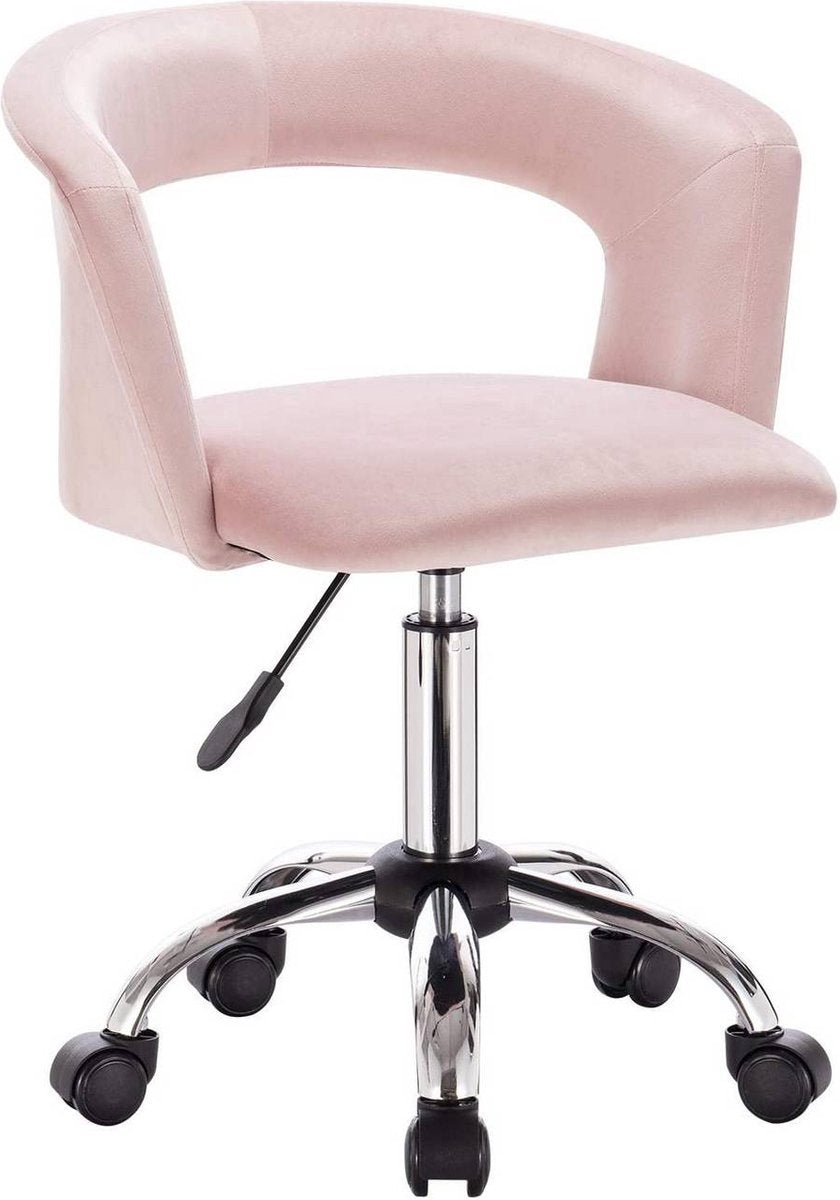 Bureaustoel - Roze Velvet - Ergonomisch - Op Wielen - Verstelbaar