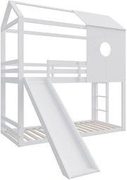 Luxe stapelbed Valora voor kinderen - 90x200 cm - Kinderbedden - Hoogslaper - Met Hoektrap, valbeveiliging en raam - Peuterbed