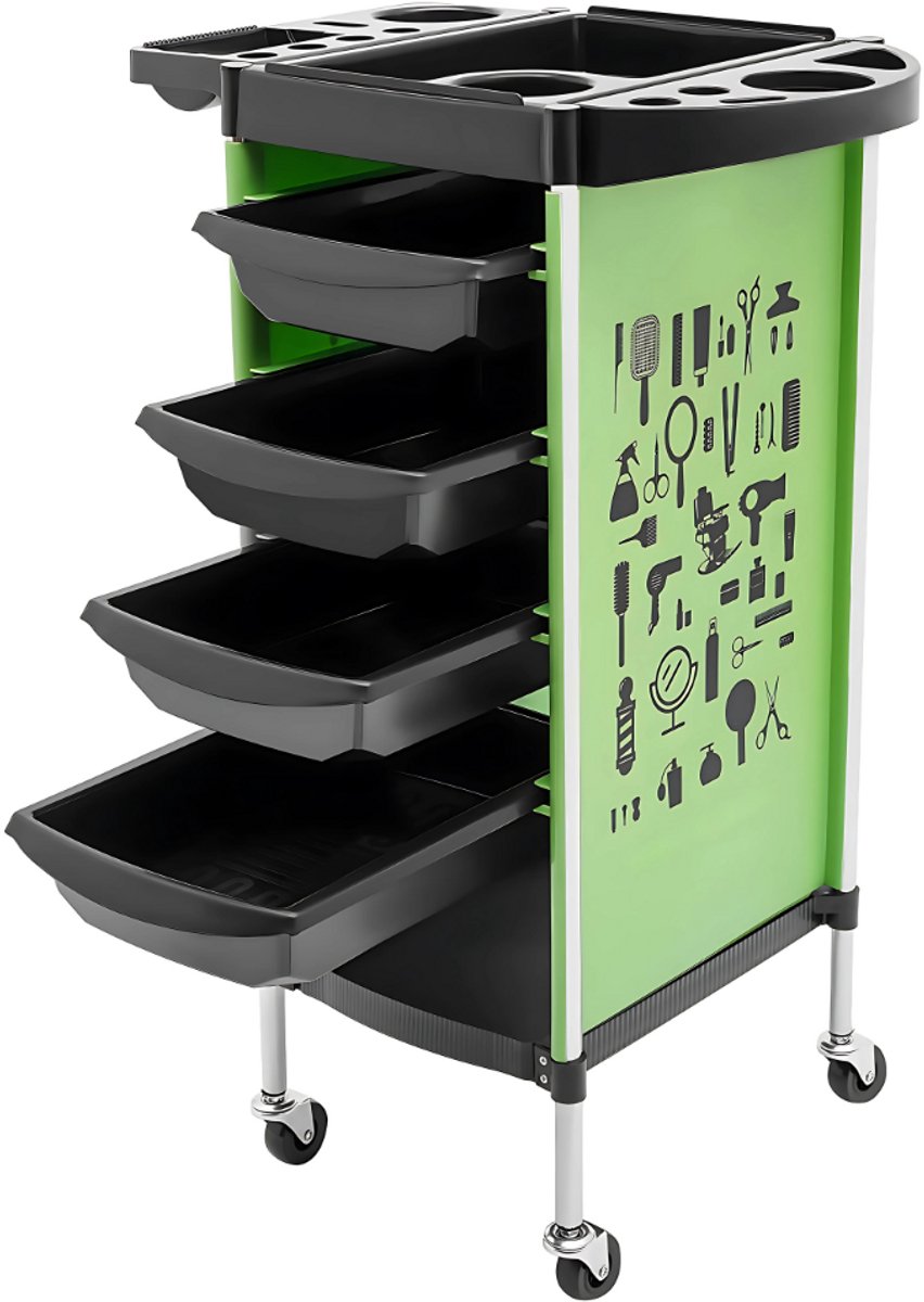 Kappers trolley Vera - Met wielen - Groen - Voor salons, spa’s en stylisten - Werkwagen