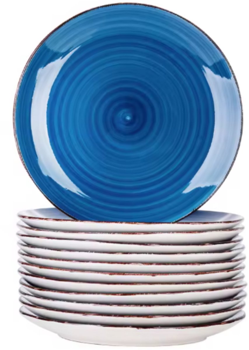 Montario Serviesset - 12 delig - 12 persoons - Donkerblauw - Dinerborden - Bordenset - Diepe borden - Ontbijtborden - Servies - Keukenservies