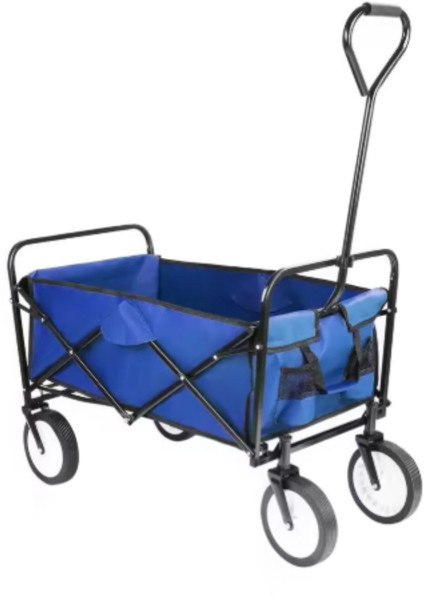 Bolderkar - Blauw - Strandwagen - Opvouwbaar tuinwagen - Met duwstang - Voor buitengebruik - 115 kg capaciteit - All terrain