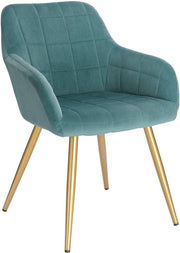 Eetkamerstoel - Turquoise - Velvet - Gouden poten - Zithoogte 47cm - Set van 1