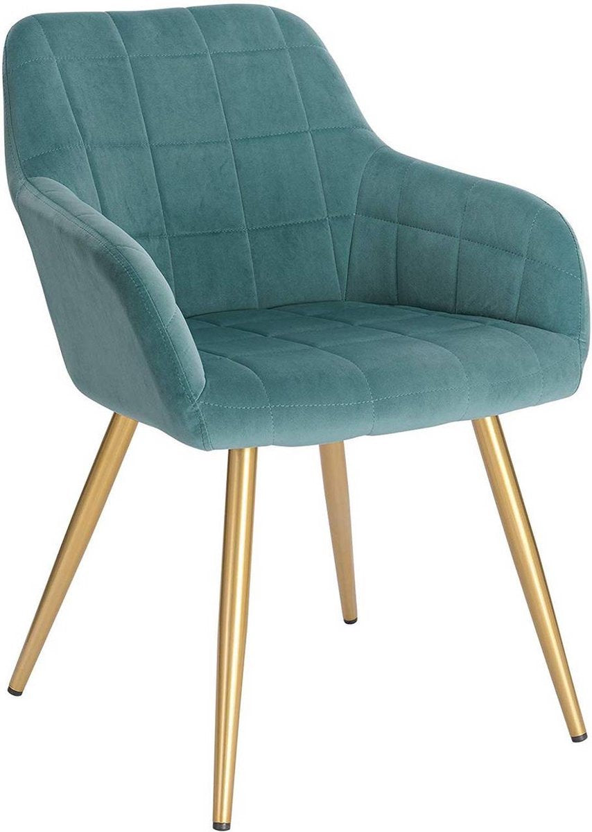 Eetkamerstoel - Turquoise - Velvet - Gouden poten - Zithoogte 47cm - Set van 1