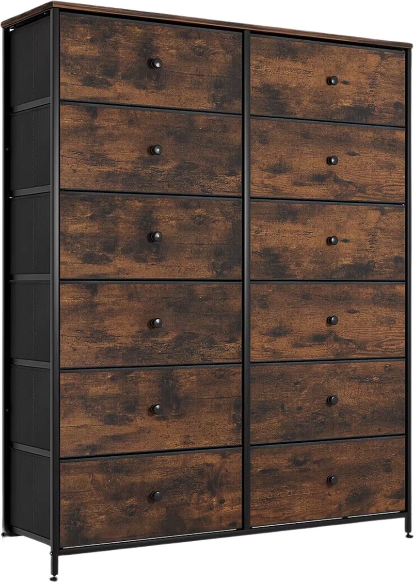 Dressoir kast - Industrieel - voor Woonkamer of slaapkamer met 12 Lades - Stof en stalen frame - Ladekast - Opbergkast