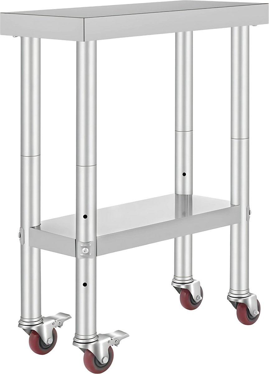 Keukentafel horeca - RVS - Werktafel met wielen - Bijzettafel verplaatsbaar - Keukeneiland