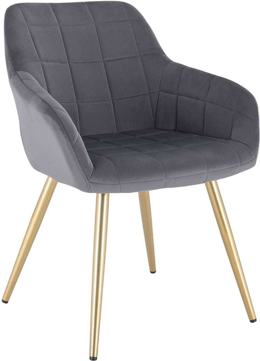 Happyment Luxe Eetkamerstoelen - Velvet Grijs/goud - Fauteuils met armleuning - Woonkamerstoelen - Keukenstoelen - Kuipstoel - Set van 1