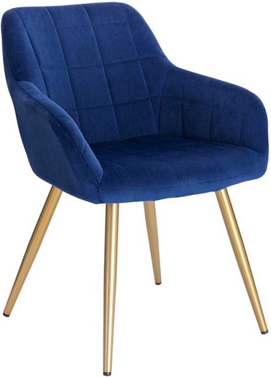 Luxe Eetkamerstoelen - Blauw/Goud - Velvet - Set van 1 - Fauteuil met Armleuning