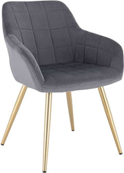 Eetkamerstoel - Velvet Grijs/Goud - Met armleuning - Fauteuil stijl - Set van 1