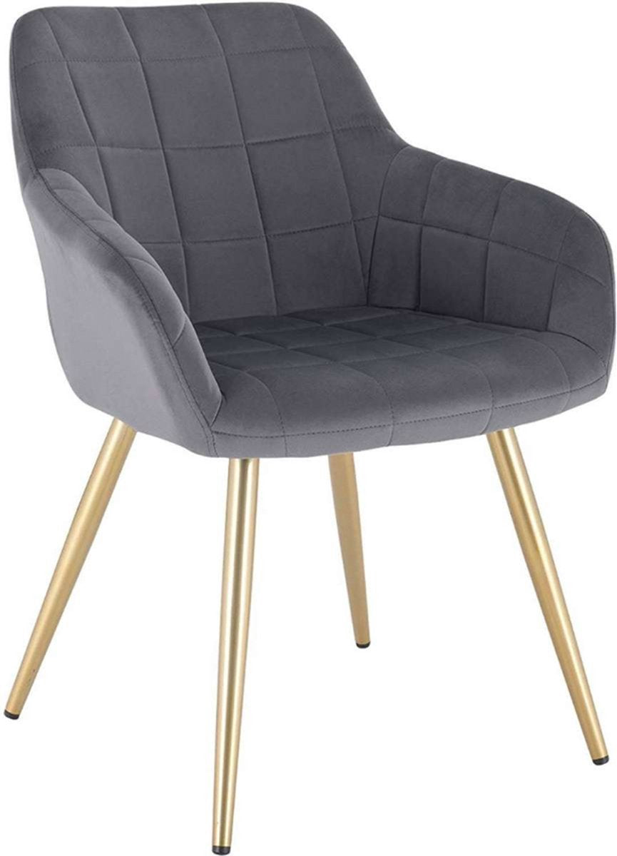 Eetkamerstoel - Velvet Grijs/Goud - Met armleuning - Fauteuil stijl - Set van 1