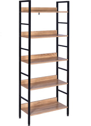 Boekenkast met 5 planken OPEN - voor kantoor - woonkamer - slaapkamer - 60 x 27.5 x 126 - industrieel ontwerp - vintage Zwart/Oak