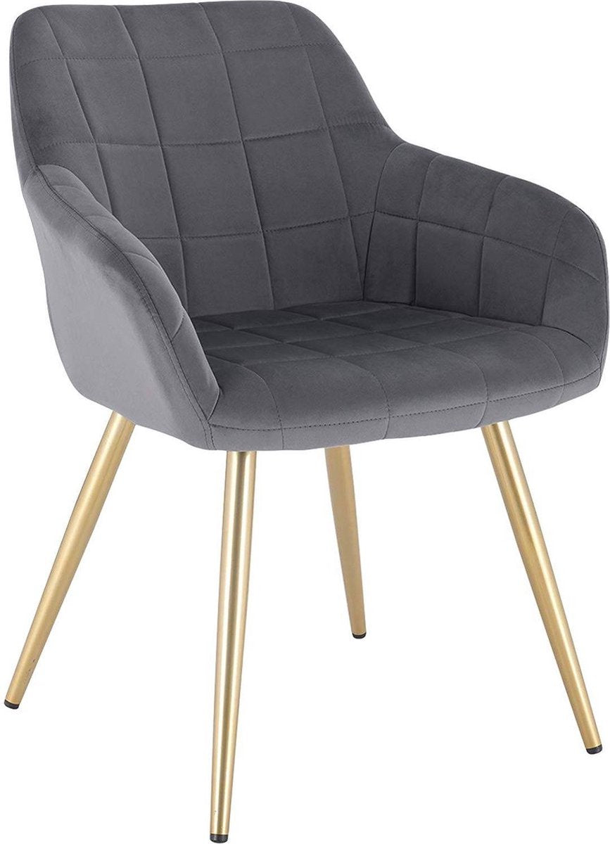 Eetkamerstoel - Donkergrijs Velvet - Gouden Poten - Zithoogte 47cm - Set van 1