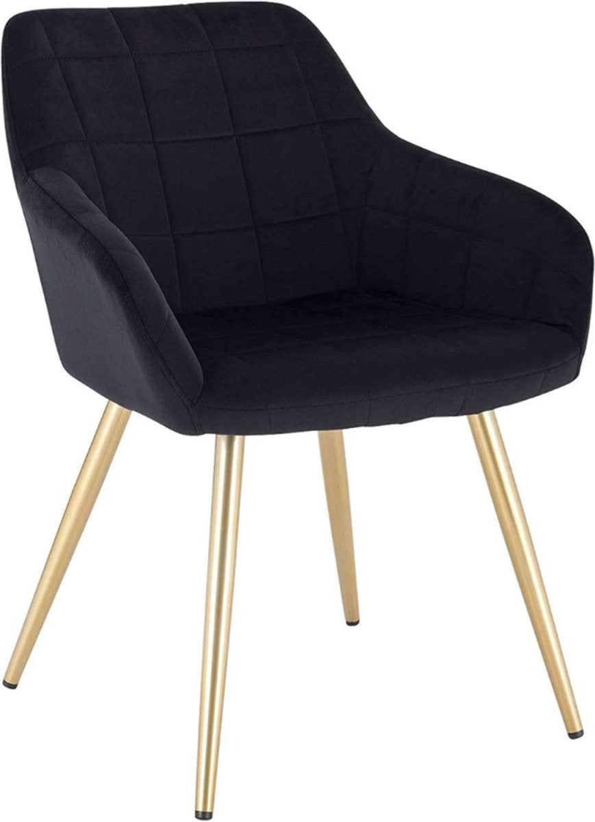 Happyment Luxe Eetkamerstoelen - Velvet zwart/goud - Fauteuils met armleuning - Woonkamerstoelen - Keukenstoelen - Kuipstoel - Set van 1