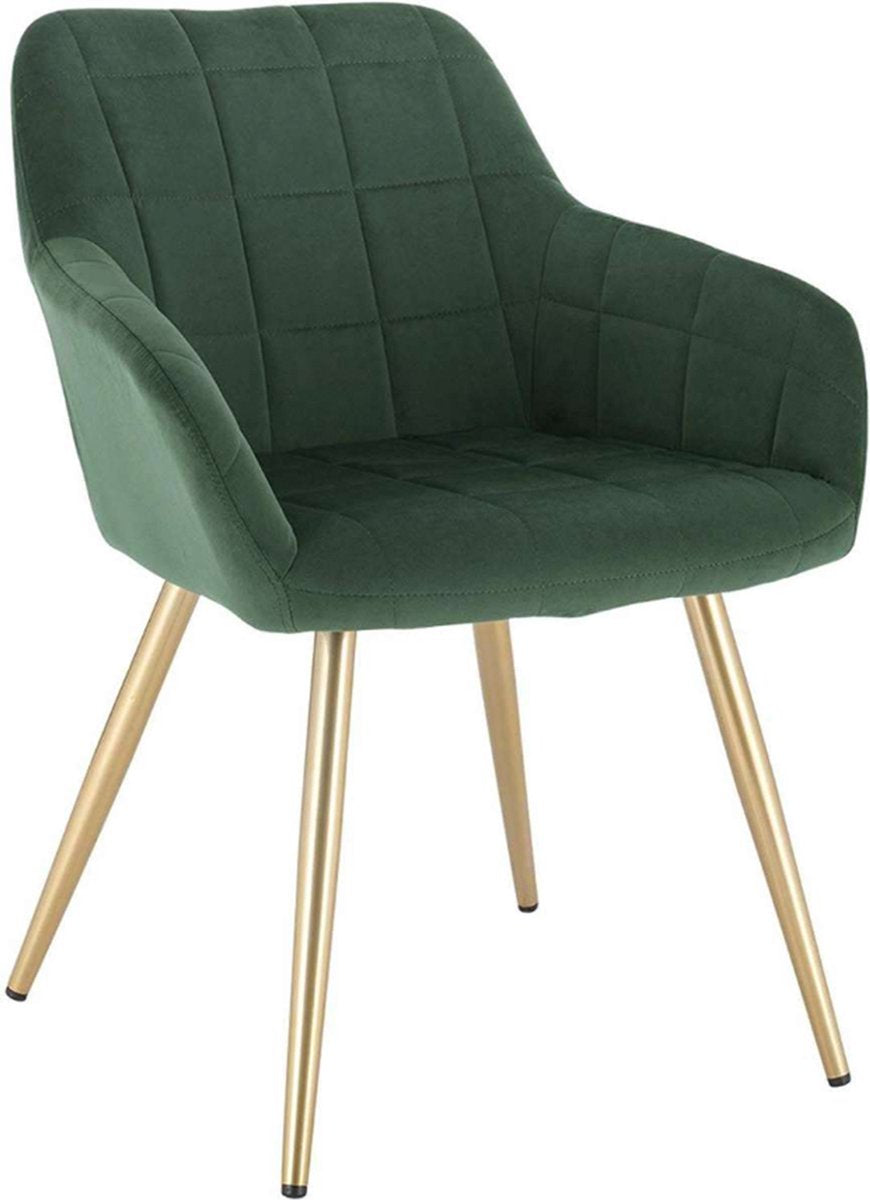Happyment Luxe Eetkamerstoelen - Velvet Groen/goud - Fauteuils met armleuning - Woonkamerstoelen - Keukenstoelen - Kuipstoel - Set van 1