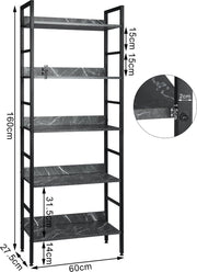Bolt Edge Boekenkast - Industrieel - Zwart/Grijs - Marble look - 5 lagen - 60x27.5x160cm