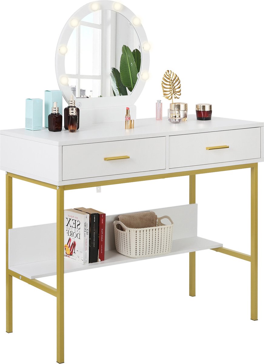 Happyment Kaptafel Deluxe - met hangende spiegel - Kinderen & volwassenen - Make up tafel voor meisjes - Black friday - Kerstcadeau
