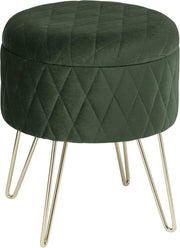 Happyment Poef deluxe - Met opbergruimte - Groen - Voetenbank met opbergruimte - Opbergbox hocker - Zitkist met deskel - Rond - Velvet - 31.5x31.5x36cm