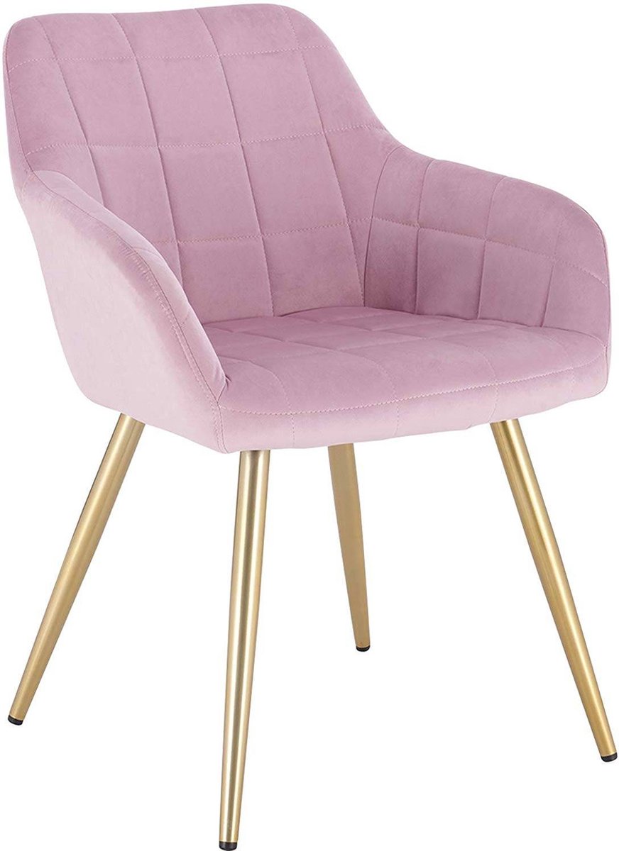 Happyment Stoel Divine - Eetkamerstoel - Roze Velvet - Gouden Metalen poten - set van 1 - Zithoogte 47cm - deluxe