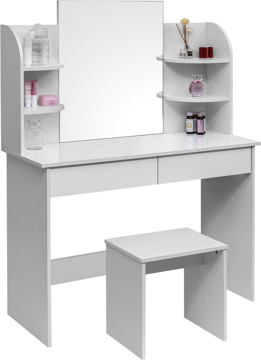 Happyment Kaptafel Ziva - Inclusief spiegel en krukje - Wit - Kinderen & volwassenen - Make up tafel voor meisjes